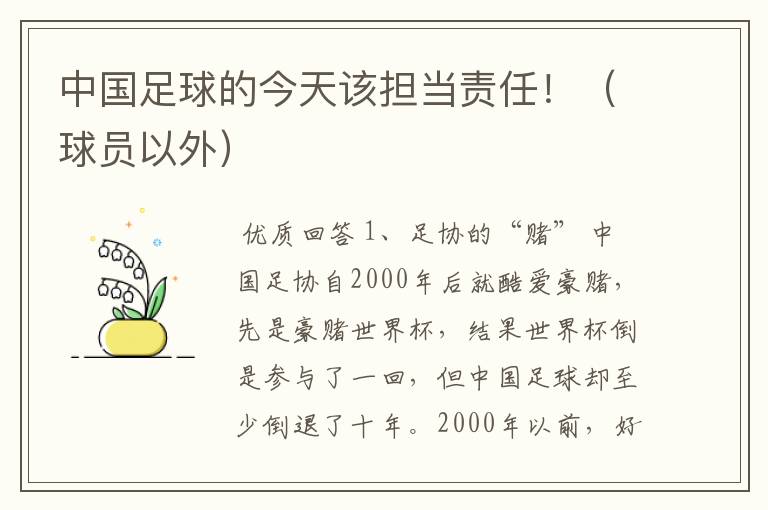 中国足球的今天该担当责任！（球员以外）