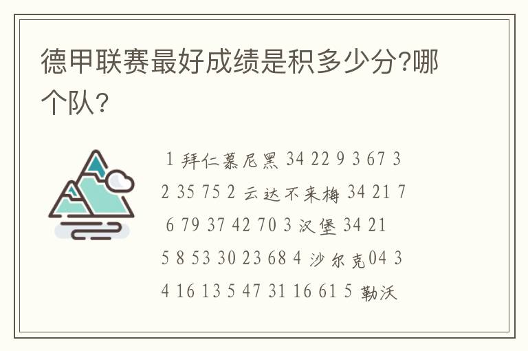 德甲联赛最好成绩是积多少分?哪个队?