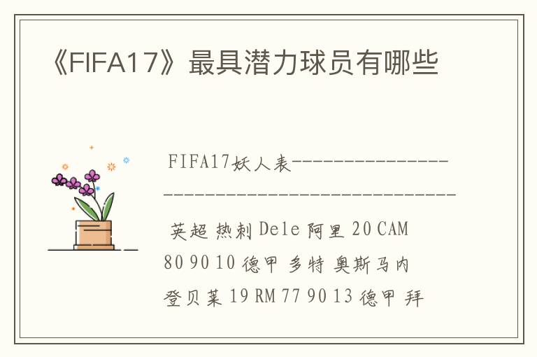 《FIFA17》最具潜力球员有哪些