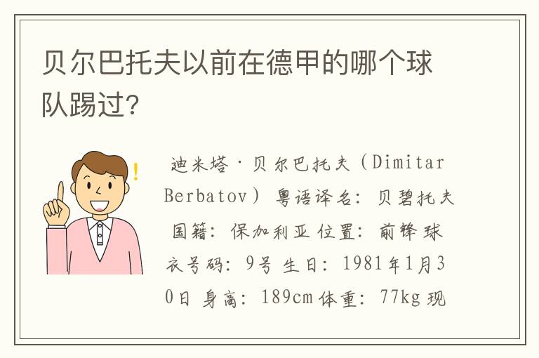 贝尔巴托夫以前在德甲的哪个球队踢过?