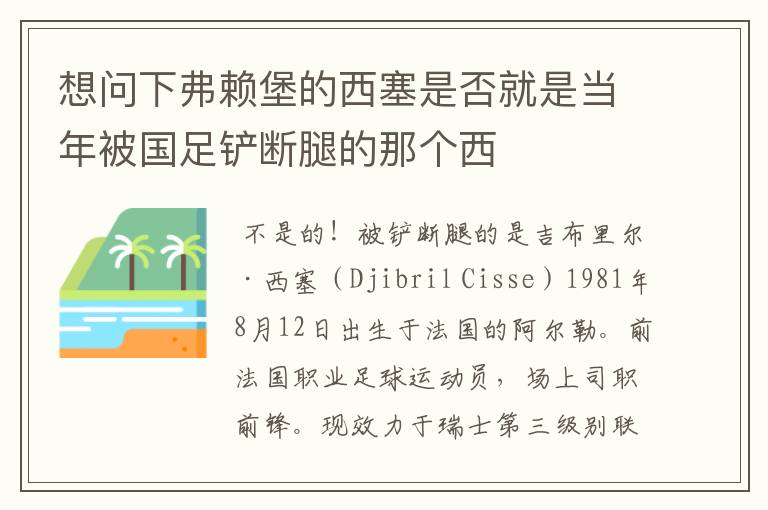 想问下弗赖堡的西塞是否就是当年被国足铲断腿的那个西