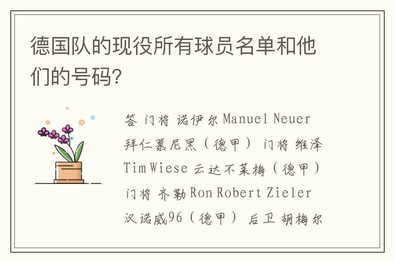 德国队的现役所有球员名单和他们的号码？