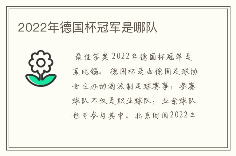 2022年德国杯冠军是哪队