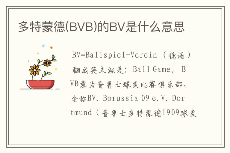 多特蒙德(BVB)的BV是什么意思