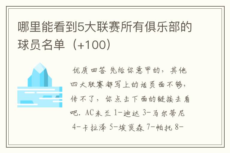 哪里能看到5大联赛所有俱乐部的球员名单（+100）