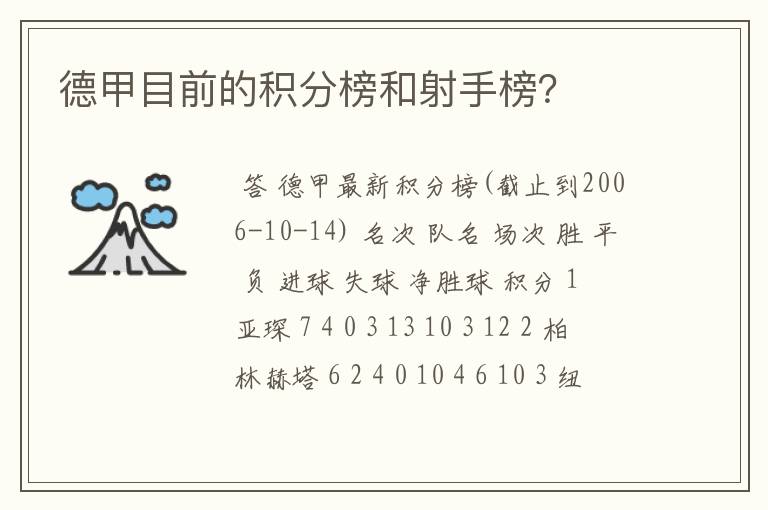 德甲目前的积分榜和射手榜？