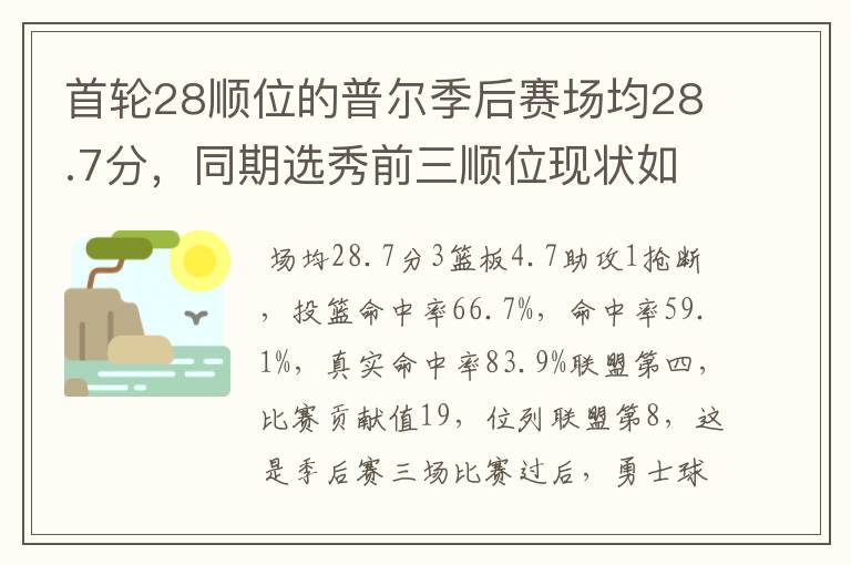 首轮28顺位的普尔季后赛场均28.7分，同期选秀前三顺位现状如何？