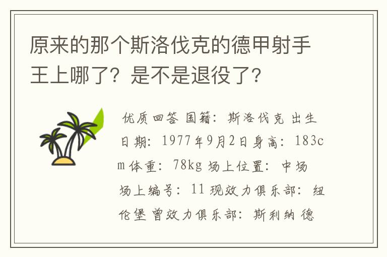 原来的那个斯洛伐克的德甲射手王上哪了？是不是退役了?