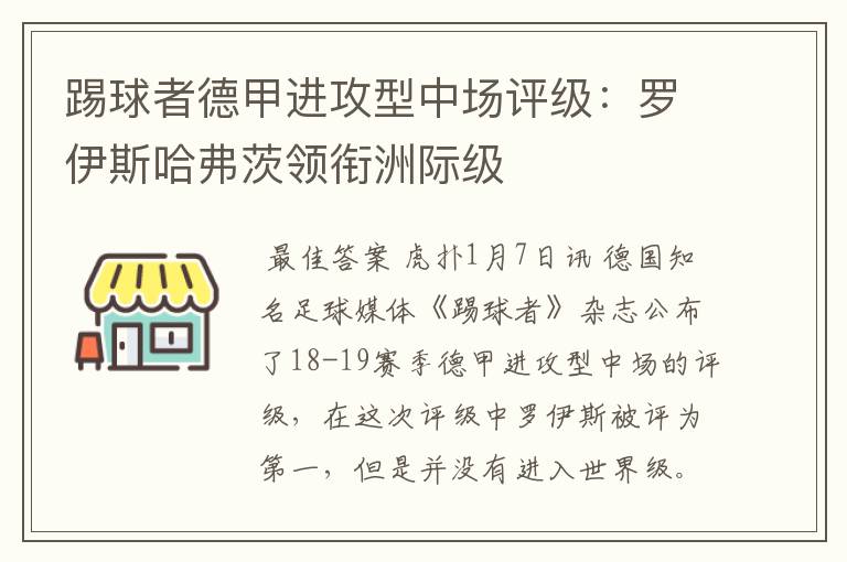 踢球者德甲进攻型中场评级：罗伊斯哈弗茨领衔洲际级