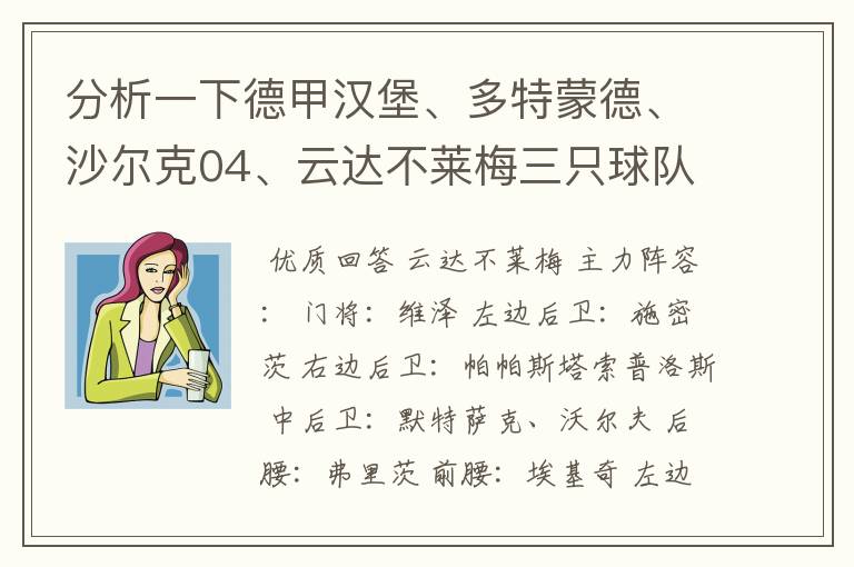 分析一下德甲汉堡、多特蒙德、沙尔克04、云达不莱梅三只球队的人员打法和阵型