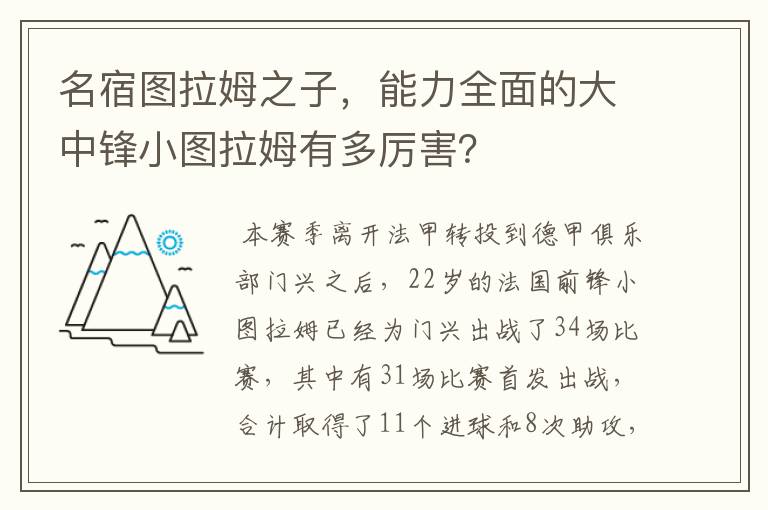 名宿图拉姆之子，能力全面的大中锋小图拉姆有多厉害？