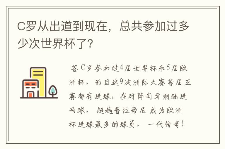 C罗从出道到现在，总共参加过多少次世界杯了？