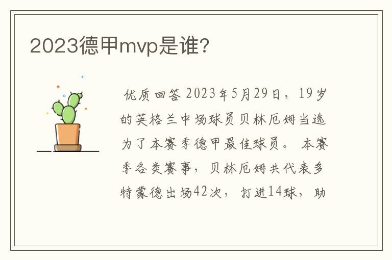 2023德甲mvp是谁?