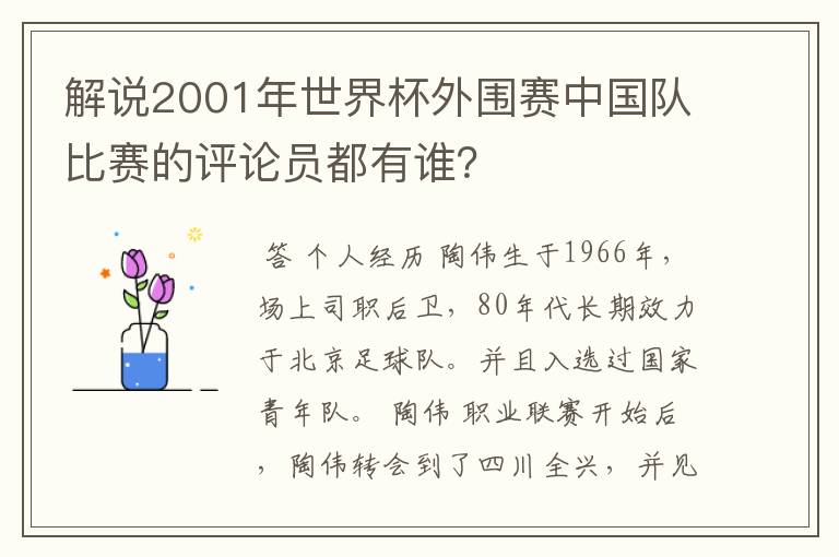 解说2001年世界杯外围赛中国队比赛的评论员都有谁？