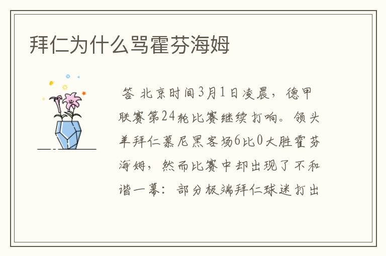 拜仁为什么骂霍芬海姆