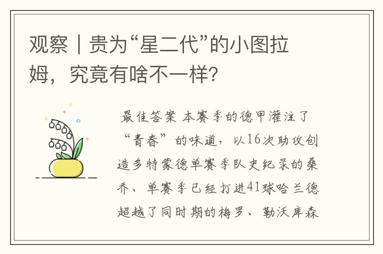 观察｜贵为“星二代”的小图拉姆，究竟有啥不一样？