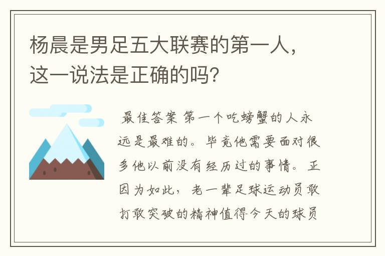 杨晨是男足五大联赛的第一人，这一说法是正确的吗？