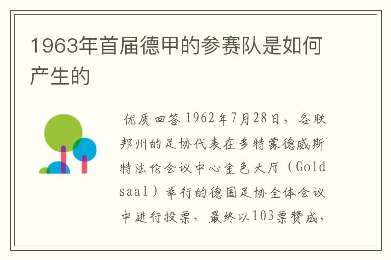 1963年首届德甲的参赛队是如何产生的