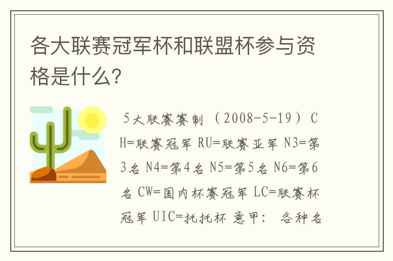 各大联赛冠军杯和联盟杯参与资格是什么？