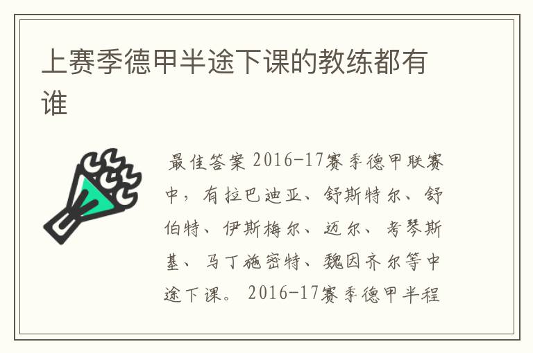 上赛季德甲半途下课的教练都有谁