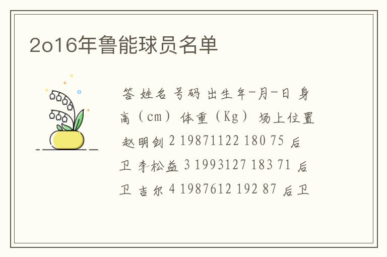 2o16年鲁能球员名单