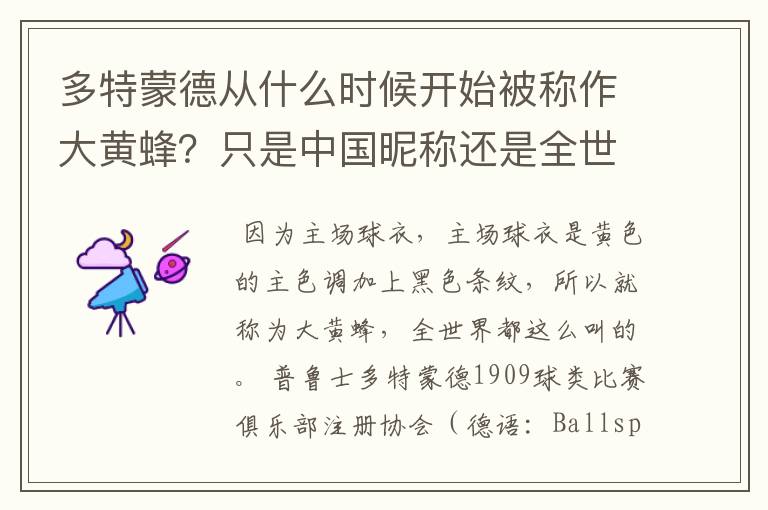 多特蒙德从什么时候开始被称作大黄蜂？只是中国昵称还是全世界范围都这么称呼