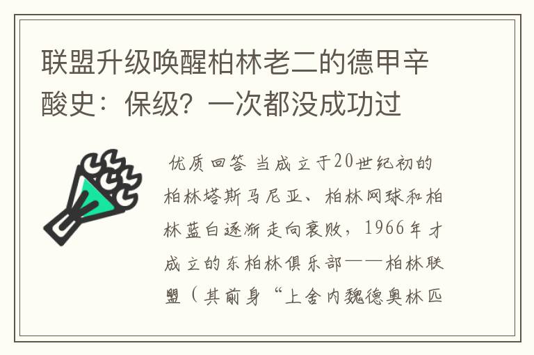 联盟升级唤醒柏林老二的德甲辛酸史：保级？一次都没成功过