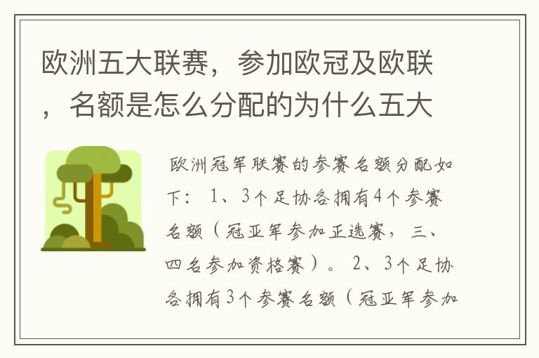 欧洲五大联赛，参加欧冠及欧联，名额是怎么分配的为什么五大联赛只有法甲