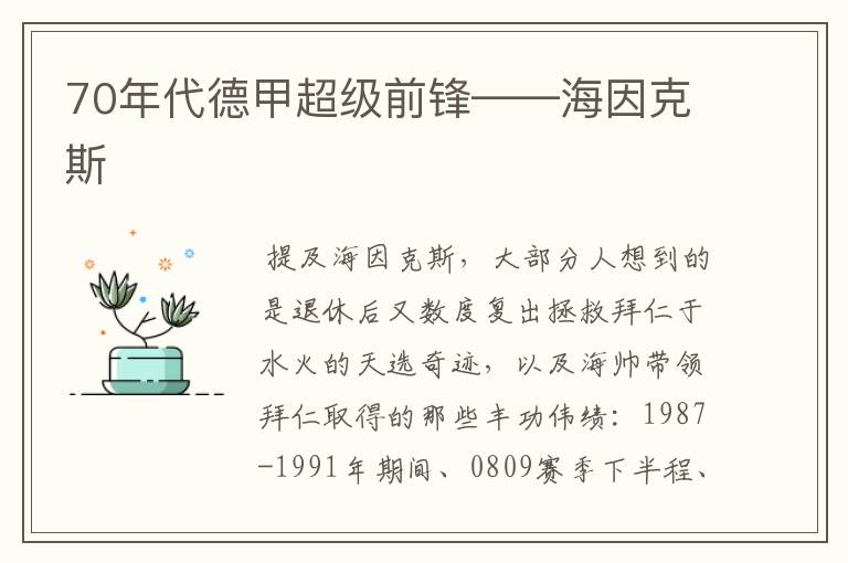 70年代德甲超级前锋——海因克斯