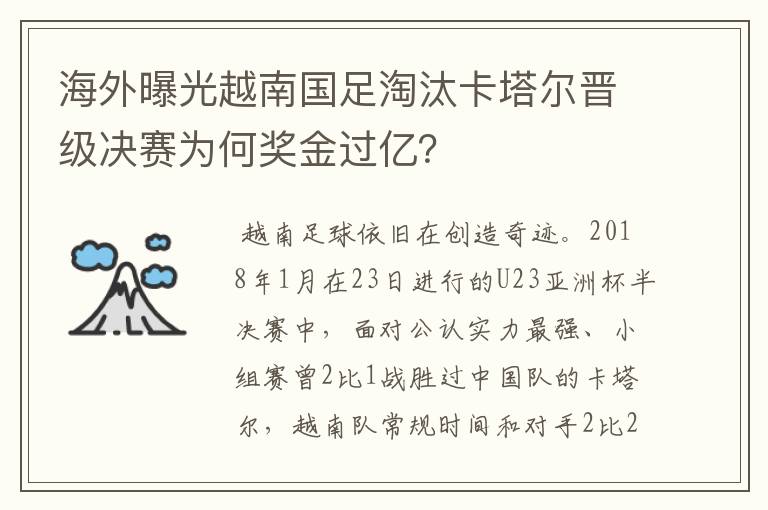 海外曝光越南国足淘汰卡塔尔晋级决赛为何奖金过亿？