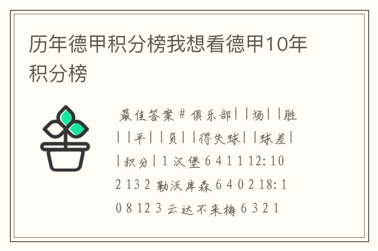 历年德甲积分榜我想看德甲10年积分榜