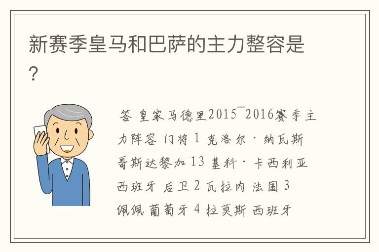 新赛季皇马和巴萨的主力整容是？