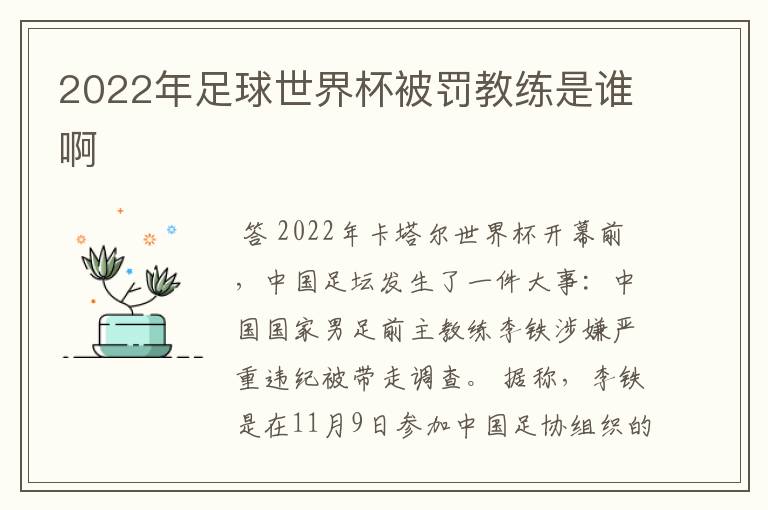 2022年足球世界杯被罚教练是谁啊