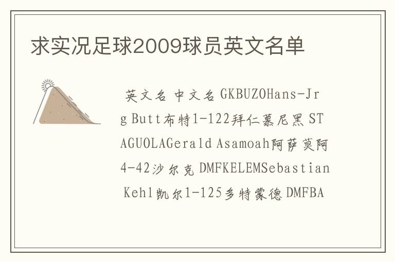 求实况足球2009球员英文名单