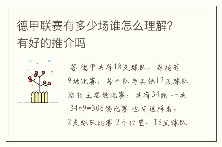 德甲联赛有多少场谁怎么理解？有好的推介吗