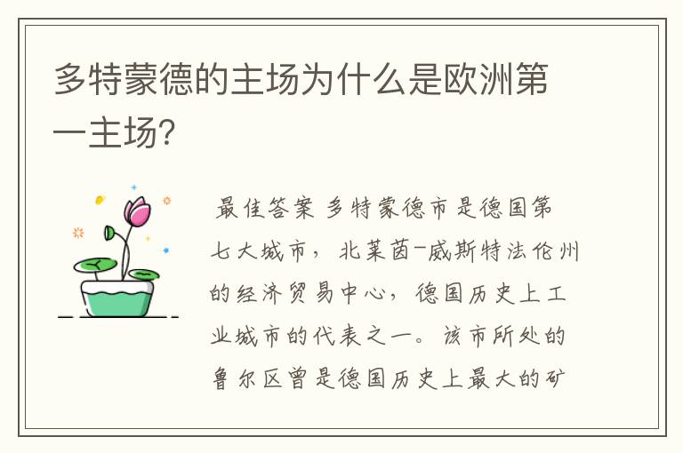 多特蒙德的主场为什么是欧洲第一主场？