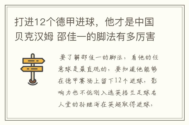 打进12个德甲进球，他才是中国贝克汉姆 邵佳一的脚法有多厉害