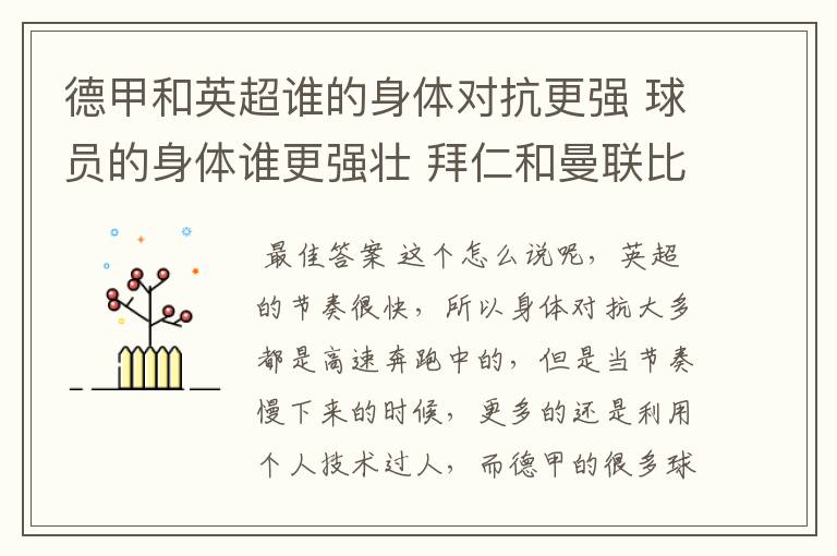 德甲和英超谁的身体对抗更强 球员的身体谁更强壮 拜仁和曼联比怎么样