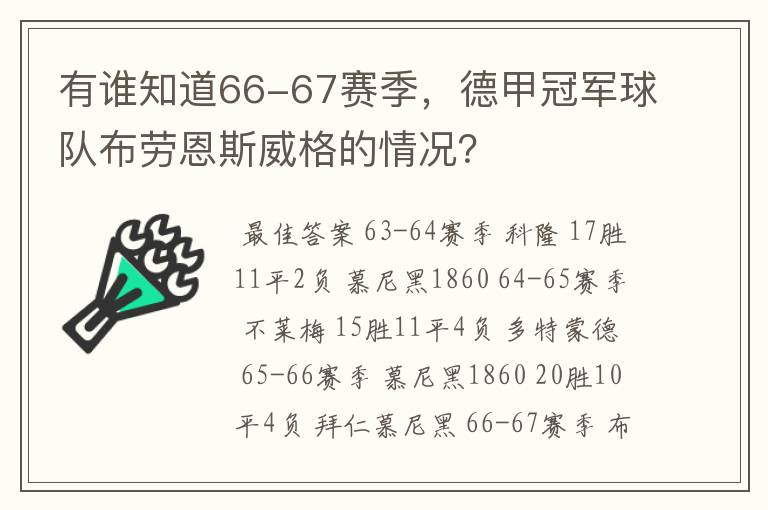 有谁知道66-67赛季，德甲冠军球队布劳恩斯威格的情况？