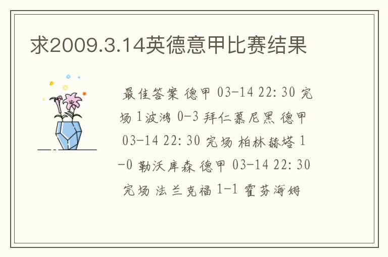 求2009.3.14英德意甲比赛结果