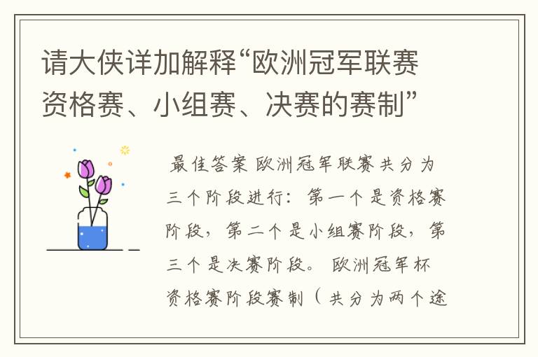 请大侠详加解释“欧洲冠军联赛资格赛、小组赛、决赛的赛制”？