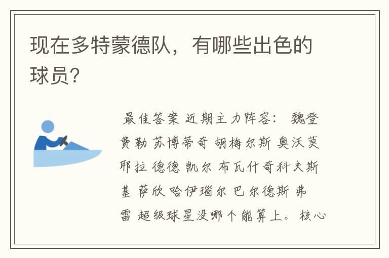 现在多特蒙德队，有哪些出色的球员？