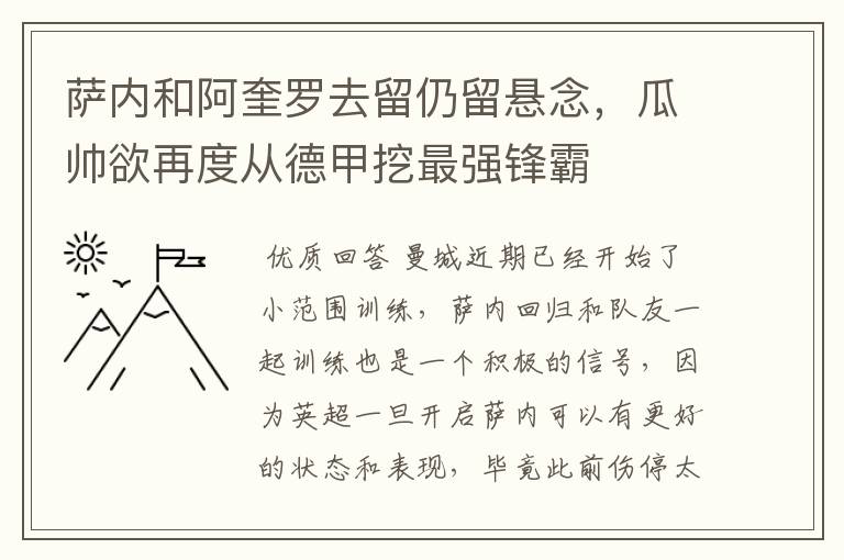 萨内和阿奎罗去留仍留悬念，瓜帅欲再度从德甲挖最强锋霸