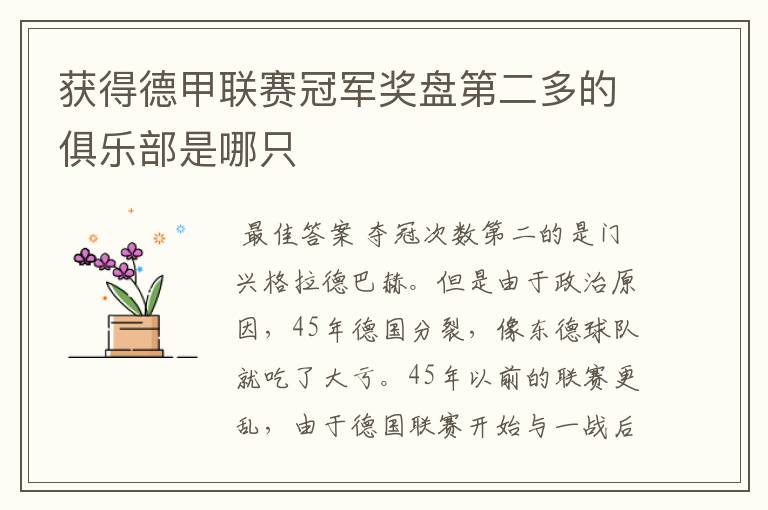 获得德甲联赛冠军奖盘第二多的俱乐部是哪只