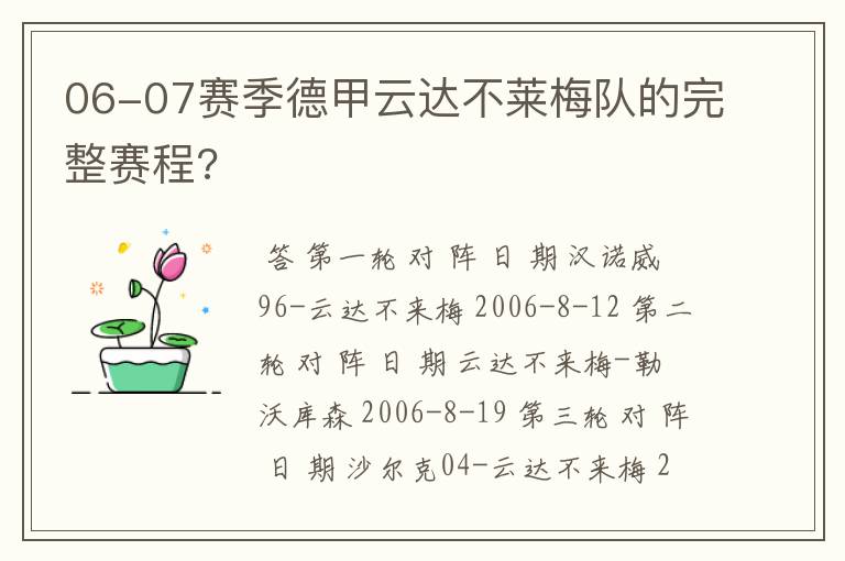 06-07赛季德甲云达不莱梅队的完整赛程?