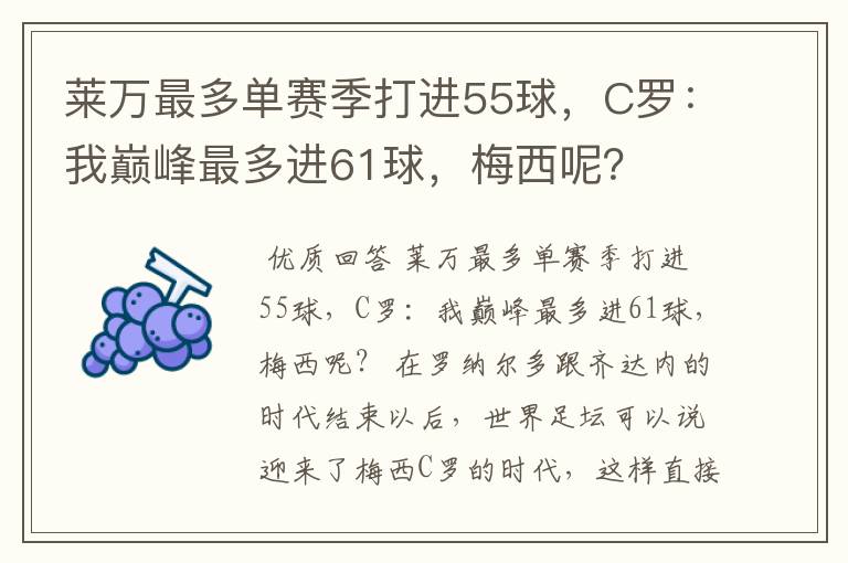 莱万最多单赛季打进55球，C罗：我巅峰最多进61球，梅西呢？