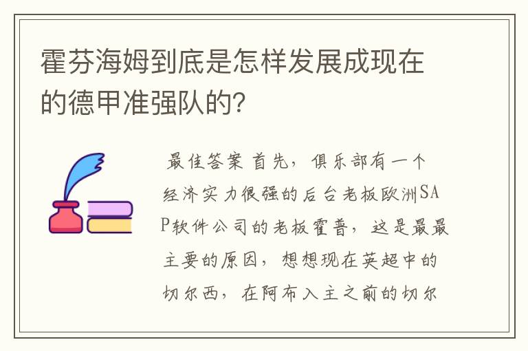 霍芬海姆到底是怎样发展成现在的德甲准强队的？