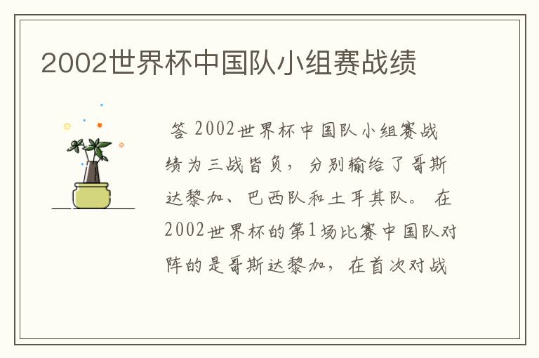 2002世界杯中国队小组赛战绩