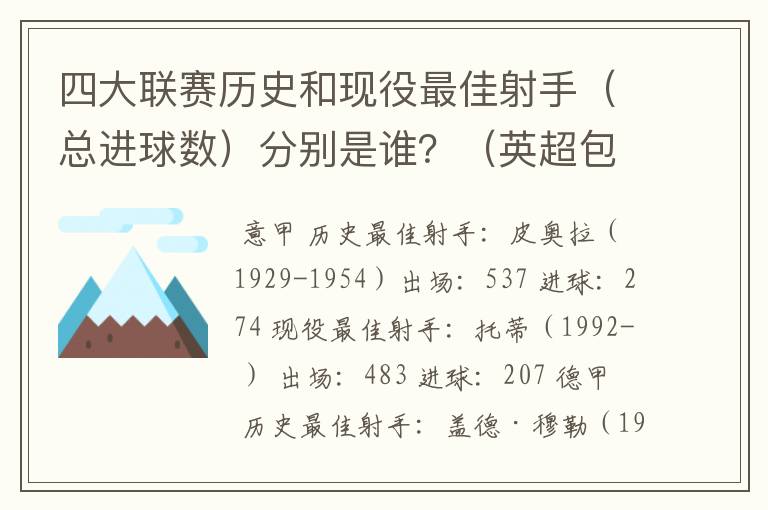 四大联赛历史和现役最佳射手（总进球数）分别是谁？（英超包括英甲）