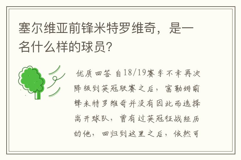 塞尔维亚前锋米特罗维奇，是一名什么样的球员？